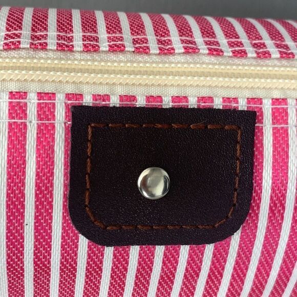 Pink White Striped Canvas Zippered Pouch Pencil Case Travel Organizer Bag New - Picture 4 of 9